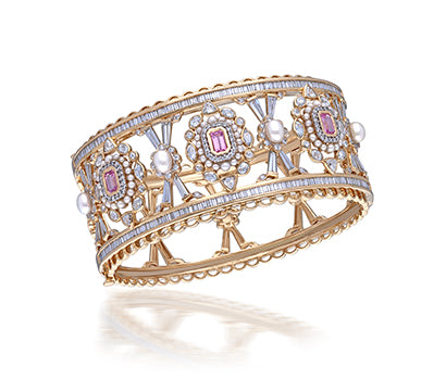 Pearl,Diamond and Pink sapphire bangle